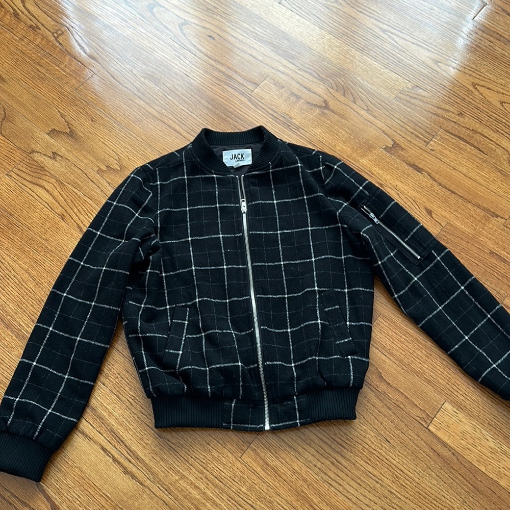 Black and white striped zip up jacket